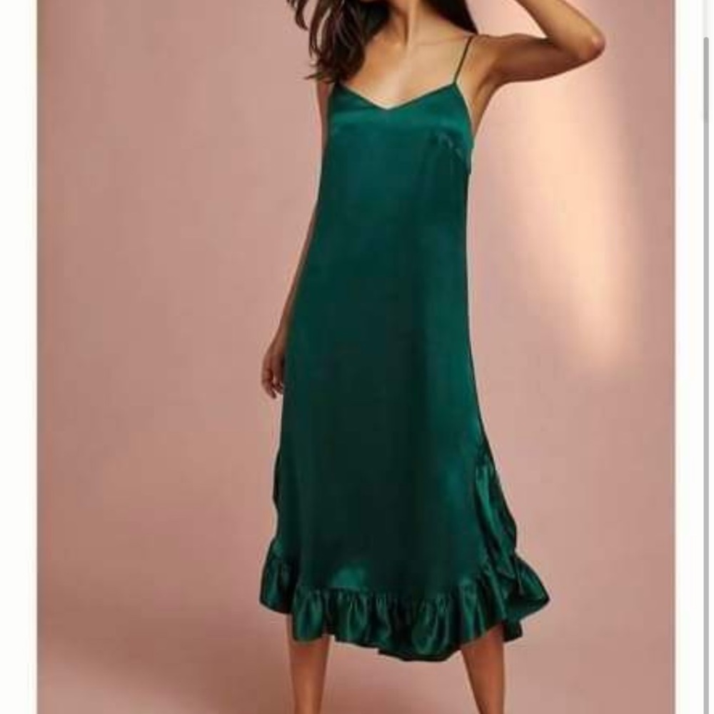 Corey Lynn Calter Emerald Green Satin Slip Maxi Dress